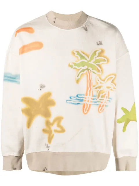 Palm Angels Sprayed Palm-print cotton sweatshirt