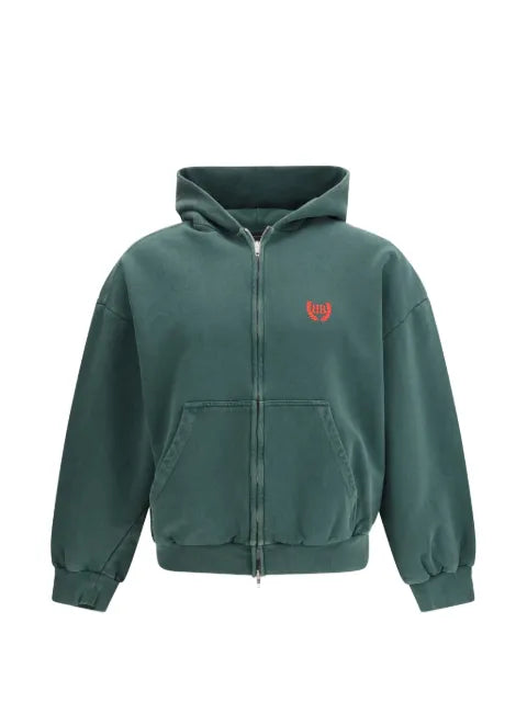 Balenciaga laurel classic zip-up hoodie regular fit in dark green/red