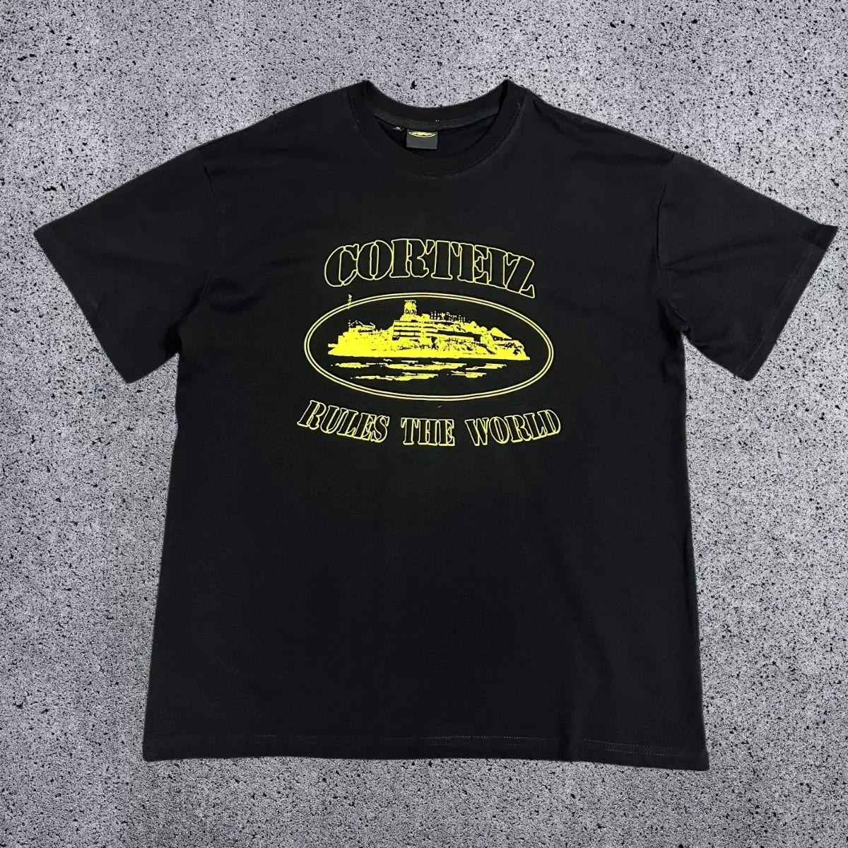 Corteiz "Rules The World" Alcatraz Graphic Tee (Black & Yellow Edition)