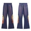 WHO DECIDES WAR Graphic Flare Pants Navy Blue Unisex Wide Leg Streetwear Sweatpants