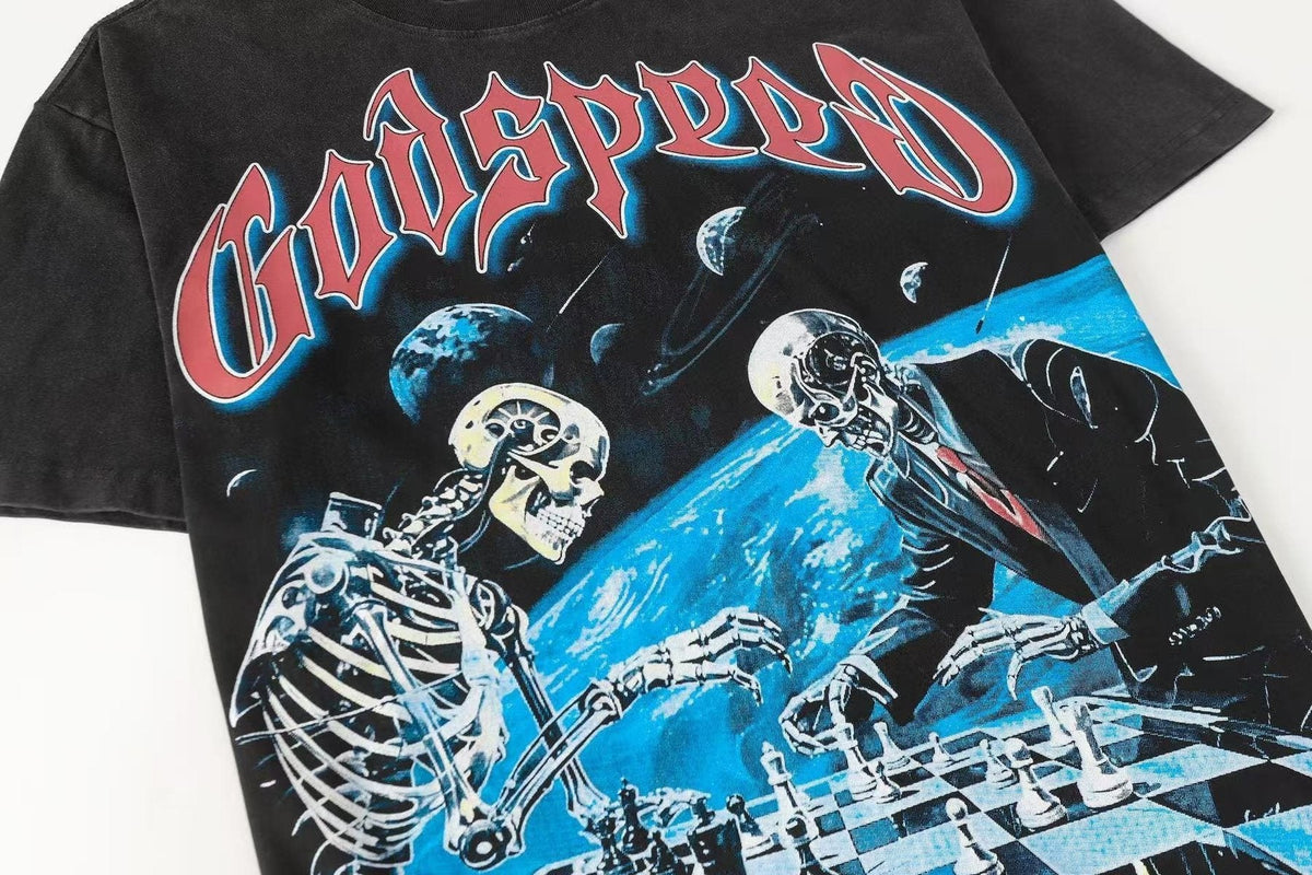 Godspeed Skeleton Chess Graphic T-Shirt