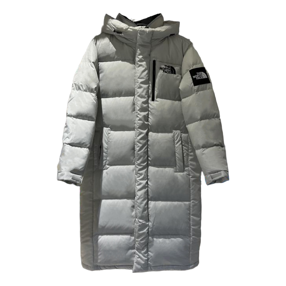 The North Face Colour-Block Hooded Long Puffer Coat – Grey