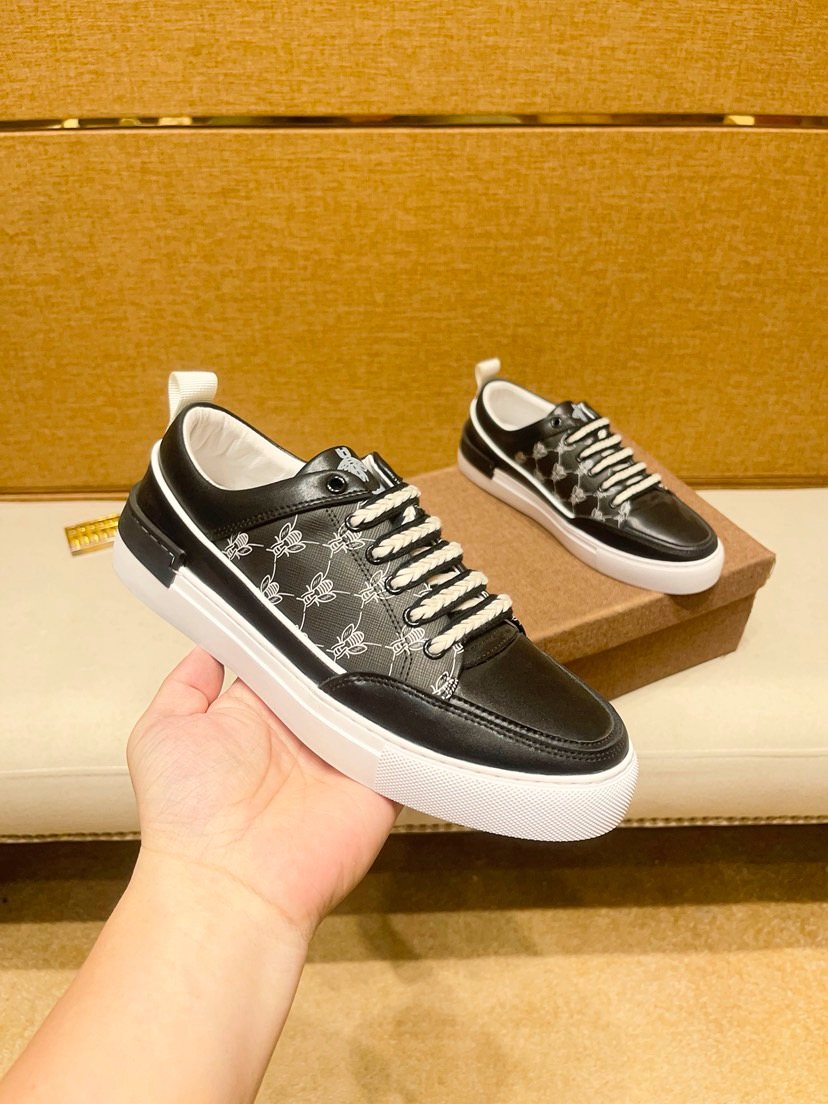 Black and Gray Patterned Low-Top Sneakers